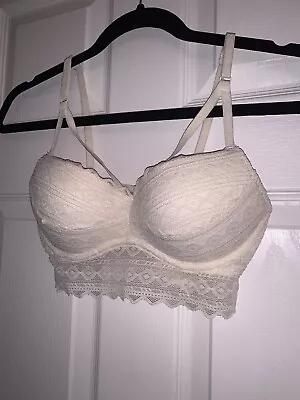 Victoria's Secret PINK Strappy Front Push Up Lace Bralette Bra Top Ivory - Small • £23.13