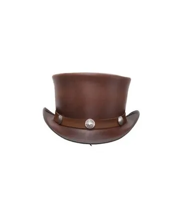 Cowboy Top Hat Leather Brown Steampunk Hat Gothic Leather Halloween Hat • $79.99