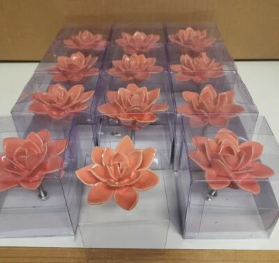 £16.99 • Buy Joblot Of 12 X Salmon Pink Ceramic Floral Porcelain Door/knob Drawer Handle Etc 
