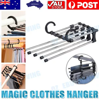 5 In 1 Multi-functional Stainless-Steel Magic Wardrobe Pants Rack Shelves Hanger • $10.58