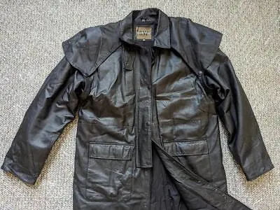 Vintage Y2K Leather DUSTER Trench Coat XL Black OUTBACK Aussie 48-50 Motocycle • $159.95
