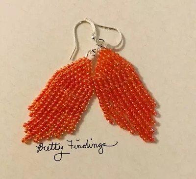 Handmade 1.5 Inch Fringed Earrings Miyuki Creamsicle Lined Luster Seed Beads • $5.95