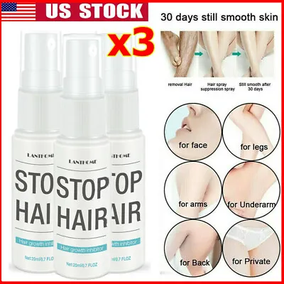 $16.25 • Buy 3x 100% Natural Permanent Hair Removal Spray Stop Hair Growth Inhibitor Remover