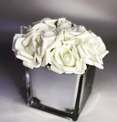 White Roses In Mirror Cube Artificial Plant Brand New • £9.99