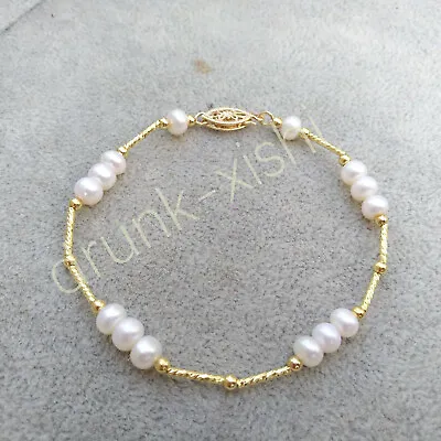 $23.90 • Buy Pretty Design Naturala AAAA+ Akoya White Pearl Bracelet 7.5-8  14k Gold P 