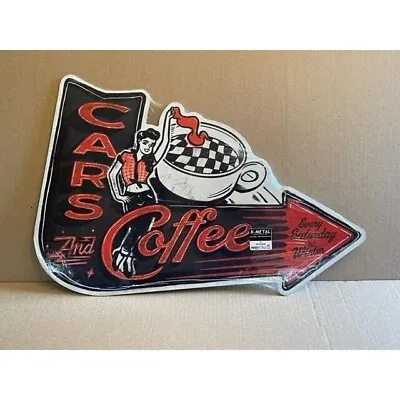 Car & Coffee Metal Sign Street Race Vintage Style Wall Decor Open Road NEW • $24
