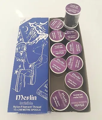 Merlin Invisible Magic Dark Sewing Thread Nylon 200m Spool-box Of 12 Only £10.40 • $13.68