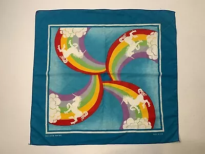 $9.99 • Buy Vintage LGBTQ Bandana Blue Rainbow Unicorn USA Made 50/50 80's