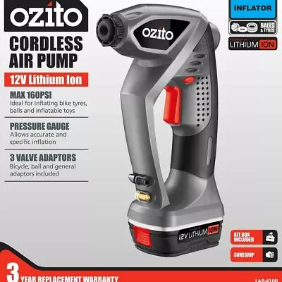OZITO Cordless 12V Electric Li-ion Air Hand Pump Battery Operated & Valve Kit  • $139