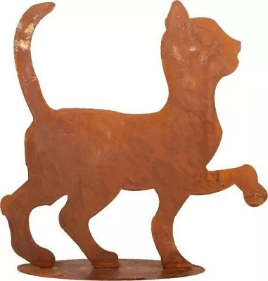 Silhouette Rustic Rusty Metal Cat Walking Feline Garden Fence Topper Ornament • £11.95