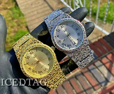 Men Stylish Bling Rapper Simulate Gold/ Silver Luxury Hip Hop Nugget Watch • $23.99