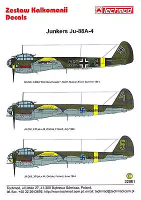 Techmod Decals 1/32 JUNKERS Ju-88A-4 German & Finnish Bomber Part 2 • $12.99