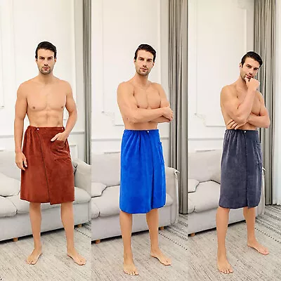 Men's Microfiber Bath Wraps Spa Sauna Wrap Towels Bath Towels With Pocket+Towel • $25.55