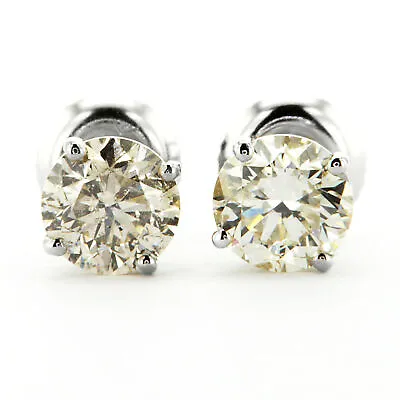 Real Diamond Stud Earrings Round Shape J/K I1 14K White Gold IGI Cert 1.80 Carat • $2450