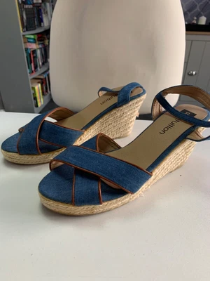 £5 • Buy Intuition Denim Style Wedge Sandals Size 8 EU 41 BNWOB