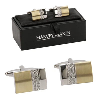 £14.95 • Buy Harvey Makin Gold & Silver Coloured Cufflinks With Diamante Edge Gift Boxed