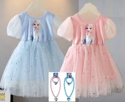 $14.95 • Buy Girls Frozen Elsa Cotton Costume Party Birthday Tulle Fluffy Dress Size 1-7Y