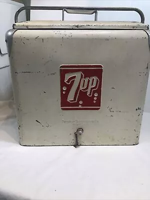 Rare Vintage 7UP Metal Drink Cooler Ice Chest Progress Refrigerator • $370.92