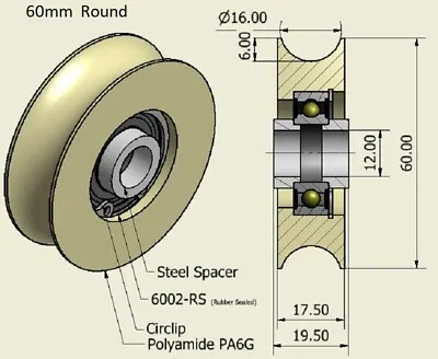 £9 • Buy 60mm Nylon Pulley Wheel With Ball Bearings With Retaining Rings