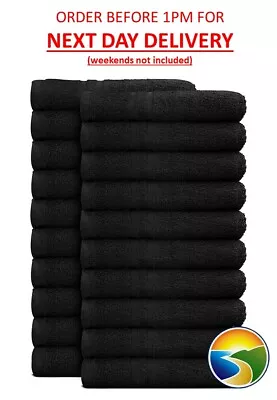 12 Black Salon Towels Hairdressing & Beauty Barber 100% Cotton 50x85cm 400gsm • £39.49