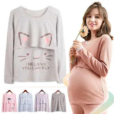 £17.39 • Buy Maternity Pajamas Breastfeeding Pregnant Women Long Sleeves Loose Top Sleepwear