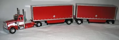 1/64 DCP 682 359 Pete Single Axle Red/White Two Wabash 28’ Pup Trailers & Dolly • $149.95