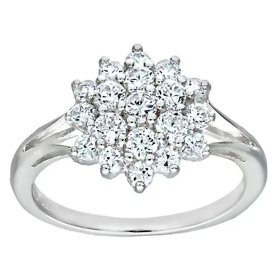 £15.95 • Buy Sterling Silver 1.00ct Sparkling Cluster Ring Size J To V - Simulated Diamond