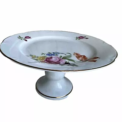 Vintage Graf Von Henneberg Pedestal Dish 7.5”- Floral W Gold Border Cake Stand • $35