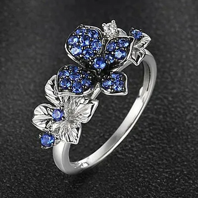 $2.28 • Buy Romantic Flower Cubic Zircon 925 Silver Ring Women Wedding Jewelry Sz 6-10