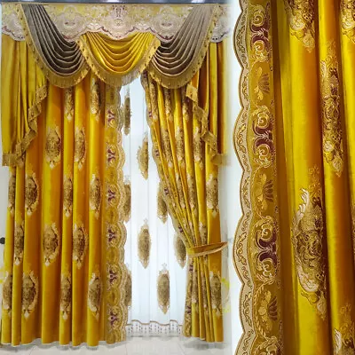 Luxurious European Gold Embroider Velvet Thick Valance Curtain Tulle M1578 • $239.40