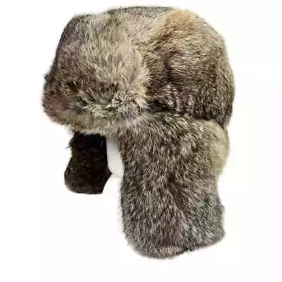 Crowncap Canada Authentic Rabbit Fur Trapper Hat Aviator Brown Tie Ear Flaps • $74.99