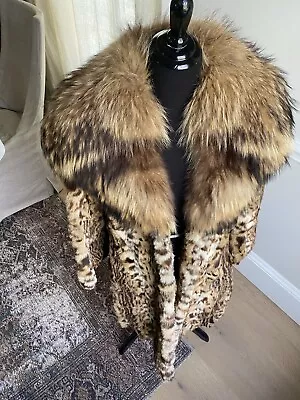 Vintage Leopard Print 100% Real Fur Coat With Collar Saks Fifth Avenue Size S • $150