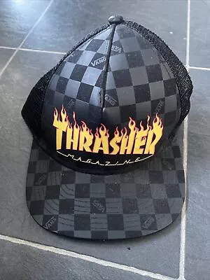 Thrasher Magazine Black Trucker  Embroidered Adjustable Snapback Cap Hat Vans • £19.99