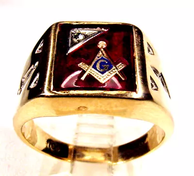 Men Diamond Masonic Ring Freemason 10K Solid Gold • $429.95