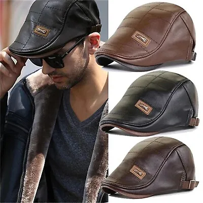Leather Beret Men's Adjustable Newsboy Hat Beret Hat Driving Hat Cap Fashion Hat • $11.99