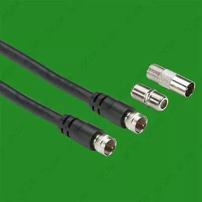 1x 2m Digital Satellite TV RG6 Cable With F Type Coupler & Coax Coaxial Adaptor • £7.99