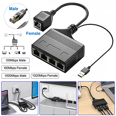 100-1000Mbps Ethernet Splitter Adapter RJ45 Cable LAN Network Internet 1-4 Way • $29.99