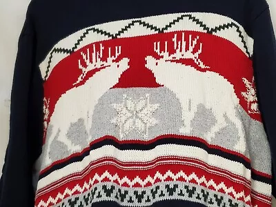 Dockers Sweater Elk Deer Moose Mens XL Pullover Fair Isle Deep Night Knit • $18.88