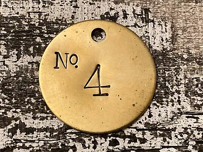 Number 4 Tag Brass Metal Vintage Numbered Keychain Stamped Cattle Tag Mining • $13.49