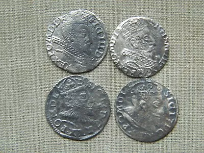 Lot Of 4 Poland Lithuania 3 Groszy Sigismund III Vasa 1587-1632 Coins • $59