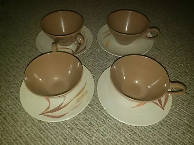 Vintage Melamine Melmac Tea Coffee Cup & Saucer Set Of 4 Each Whispering Wheat • $11.24