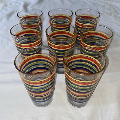 8 Vintage Libby 16 Oz Fiesta Mambo Striped Tumblers Ice Tea Glasses • $49.95