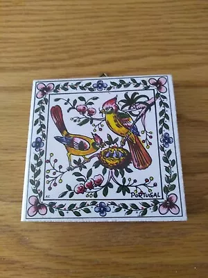 Decorative Ceramic Hand Painted Birds Miniature Tile : Ceres Coimbra Portugal • £7.99