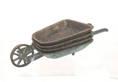 $17.96 • Buy FR. Vintage Hakuli Brass Green Enamel Wheelbarrow With Stacking Ashtrays Israel