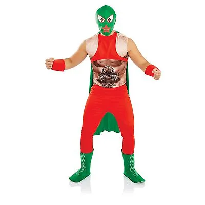 Mens Red Mexican Wrestling Costume M -XL Adult Wrestler Fighter Halloween • $34.95