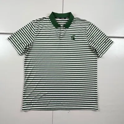 Nike Golf Shirt Mens Large Green Striped Michigan State Spartans Polo Dri-Fit • $19.99