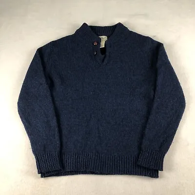 LL Bean Sweater Mens Small Blue 100% Lambs Wool Knit Button Mock Neck Henley • $44.89