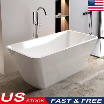 59in Acrylic Freestanding Bathtub Soaking Tub W/ Brushed Nickel Overflow & Drain • $749