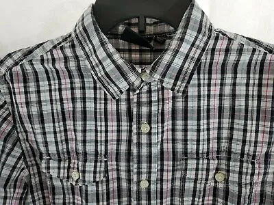 Vurt Mens Button Up Dress Shirt SMALL Black & White Plaid Long Sleeve W/ Pockets • $5.24