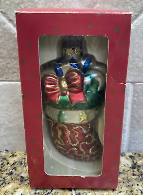 Montgomery Ward Christmas Ornament Stocking Blown Glass Mercury 6 Inch In Box • $12